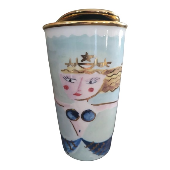 STARBUCKS MERMAID Ceramic Tumbler Gold Lid 2014 - Picture 1 of 11